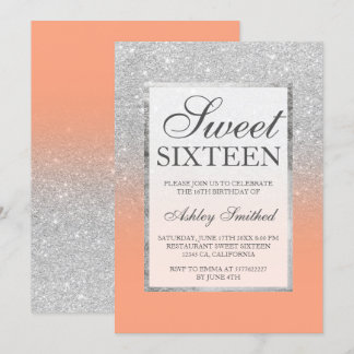 Imitate silber Glitzer elegant orange Sweet 16 Einladung