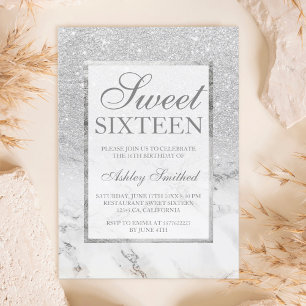 Imitate silber Glitzer Marmor elegante Sweet 16 Einladung