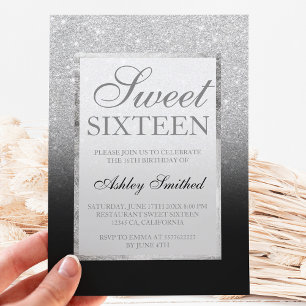 Imitate silber Glitzer schwarz elegante Sweet 16 Einladung