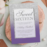 Imitate silber Glitzer violett eleganter Sweet 16 Einladung<br><div class="desc">Moderne,  hübsche,  schicke und elegante Imitate silberne Glitzer Dusche ombre mit Lila violettem Farbblock Sweet 16 Geburtstagsfeier mit elegantem silbernen Rahmen Perfekt für eine Prinzessin 16 . Geburtstag.</div>