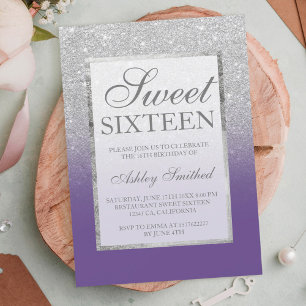 Imitate silber Glitzer violett eleganter Sweet 16 Einladung
