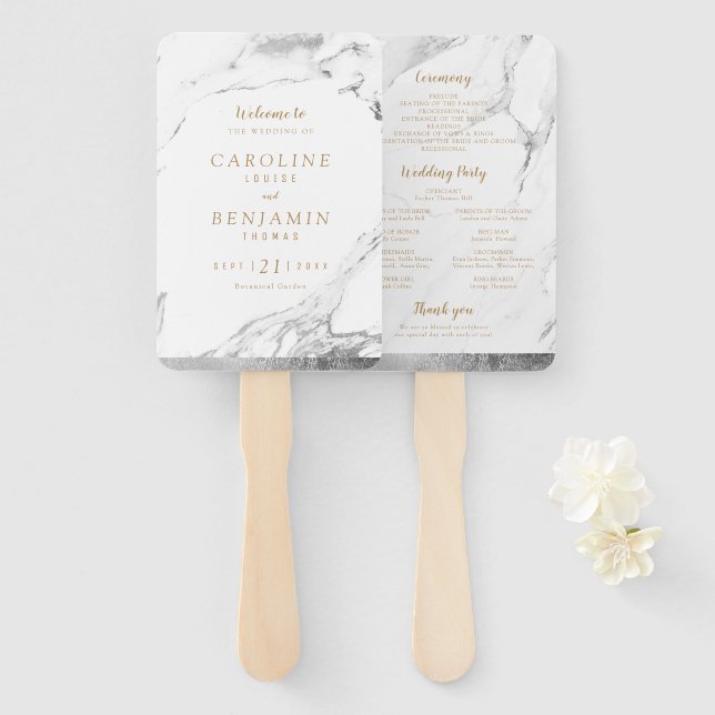 Imitate Silbermarmor Luxus moderne Hochzeitsfeier Fächer (Vorne und Hinten)