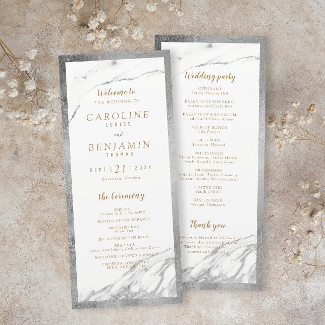 Imitate Silbermarmor Luxus moderne Hochzeitsfeier Programm (Faux silver marble luxury modern wedding program)