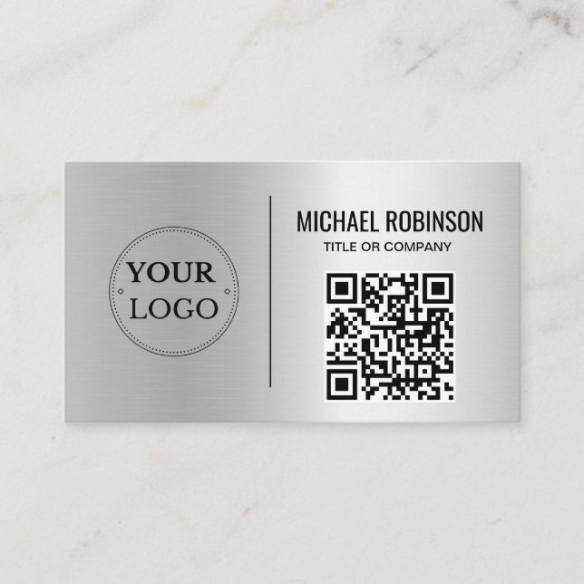 Imitate Silver Business Logo QR Code Beruflich Visitenkarte (Vorderseite)