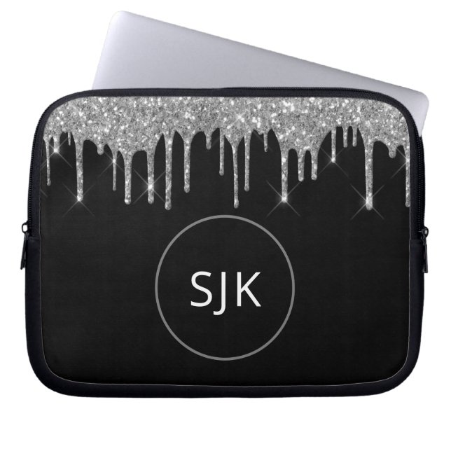 Imitate Silver Drilling Glitzer Sparkle Monogram Laptopschutzhülle (Vorderseite)
