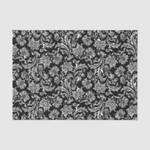 Imitate Silver Floral Damaskus Schwarzer Hintergru Seidenpapier