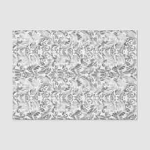 Imitate Silver Floral Damaskus Weißer Hintergrund  Seidenpapier