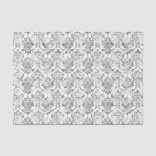 Imitate Silver Floral Damaskus Weißer Hintergrund  Seidenpapier