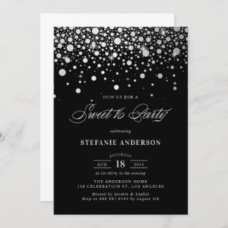 Imitate Silver Foil Confetti | Black 16 . Geburtst Einladung