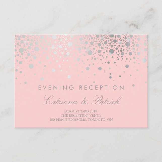 Imitate Silver Foil Confetti Blush Empfang Card Begleitkarte (Vorderseite)