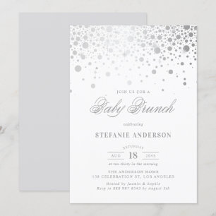 Imitate Silver Foil Confetti Dots Baby Brunch Einladung
