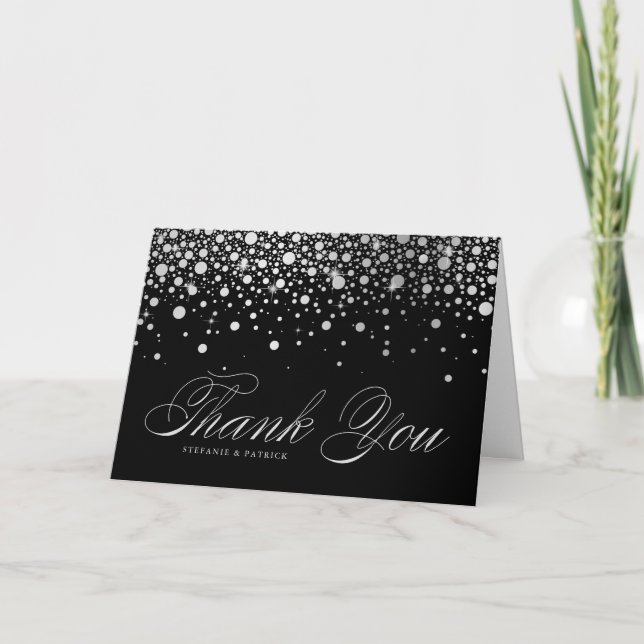 Imitate Silver Foil Confetti Dots Black Vielen Dan Dankeskarte (Vorderseite)