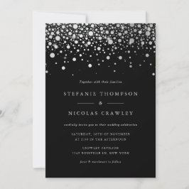 Imitate Silver Foil Confetti Dots Black Wedding Einladung