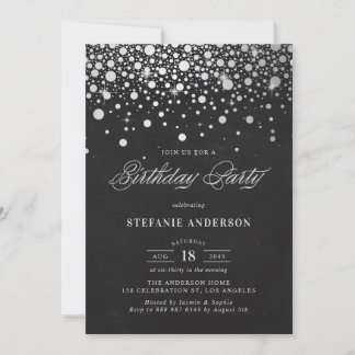 Imitate Silver Foil Confetti Dots Chalkboard Gebur Einladung