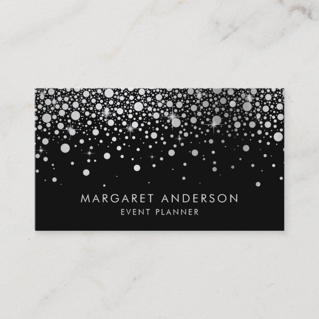 Imitate Silver Foil Confetti Dots Moderne Schwarz Visitenkarte (Vorderseite)