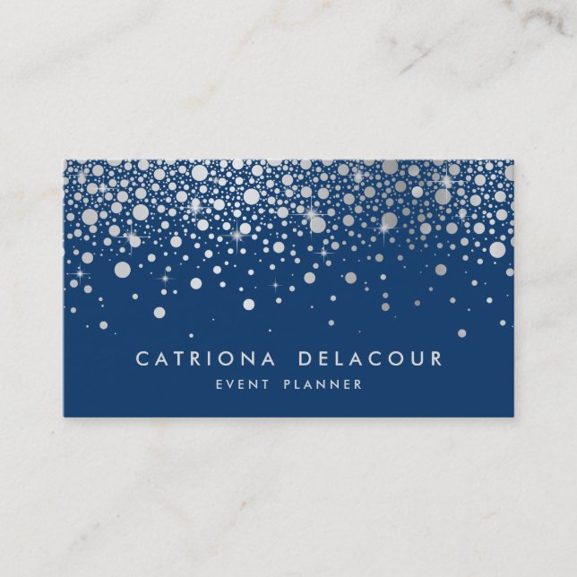 Imitate Silver Foil Confetti | Navy Business Card Visitenkarte (Vorderseite)