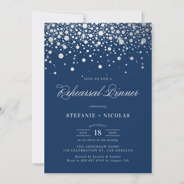 Imitate Silver Foil Confetti | Navy Probe Dinner Einladung (Vorderseite)
