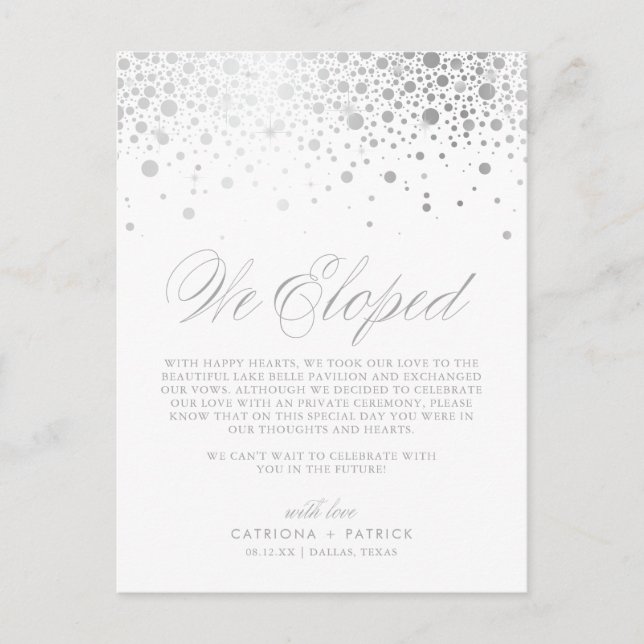 Imitate Silver Foil Confetti White Wedding Ankündigungspostkarte (Vorderseite)