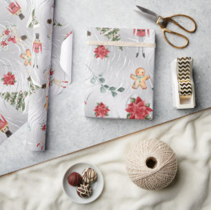 Imitate Silver Foil Nutcracker & Friends & Florals Geschenkpapier