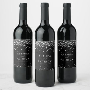 Imitate Silver Foil und Black Confetti Dots Hochze Weinetikett