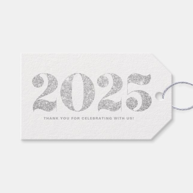 Imitate Silver Glitzer 2024 Typografie glücklich N Geschenkanhänger (Vorderseite (Horizontal))