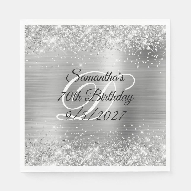 Imitate Silver Glitzer and Foil 70. Geburtstag Serviette (Vorderseite)