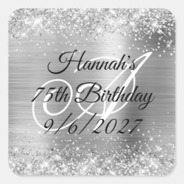 Imitate Silver Glitzer and Foil 75. Geburtstag Quadratischer Aufkleber