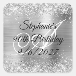 Imitate Silver Glitzer and Foil 90. Geburtstag Quadratischer Aufkleber