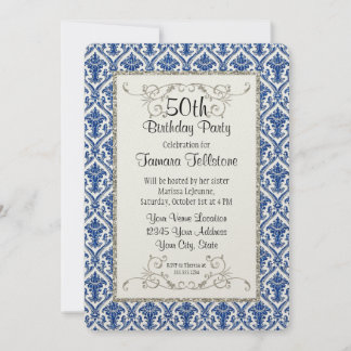 Imitate Silver Glitzer Damask Blumenmuster Geburts Einladung