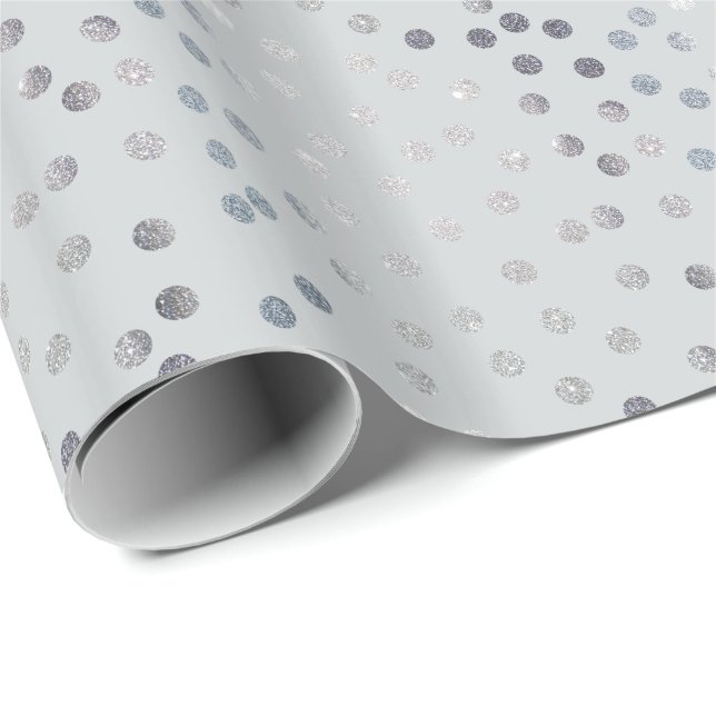 Imitate Silver Glitzer Dots auf grauem Wrapping Pa Geschenkpapier (Rolleneckpunkt)