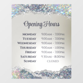 Imitate Silver Glitzer Foil Öffnungszeiten Fensteraufkleber