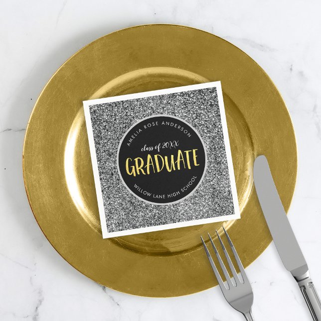 Imitate Silver Glitzer Graduate Abschluss Serviette (Von Creator hochgeladen)