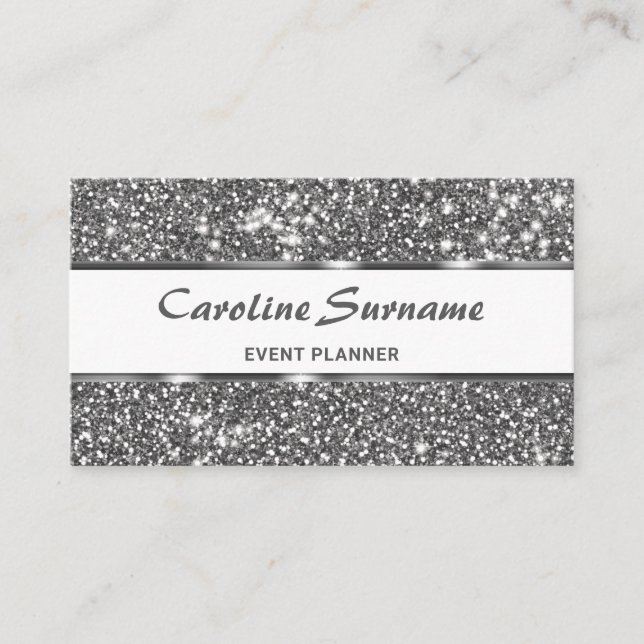 Imitate Silver Glitzer Grau Glitzer Event Planner Visitenkarte (Vorderseite)