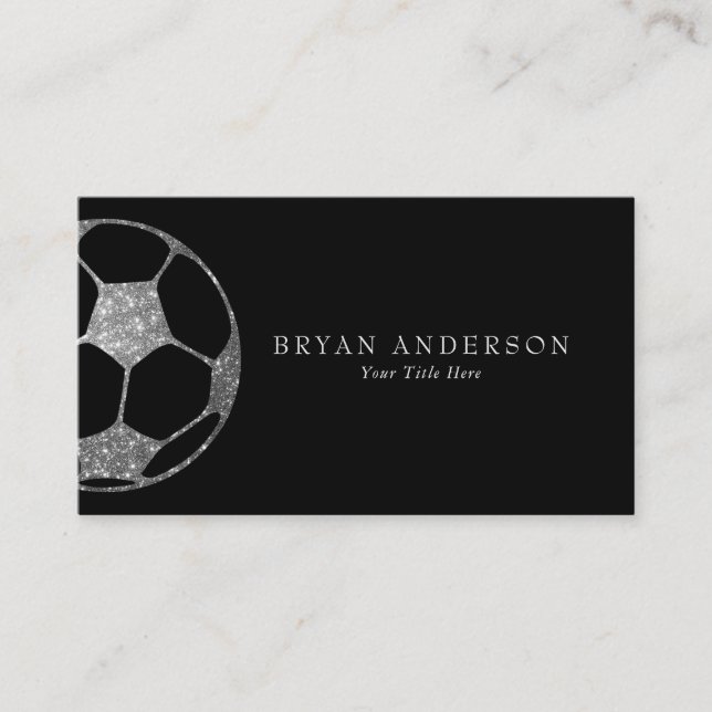 Imitate Silver Glitzer Soccer Ball Business Card Visitenkarte (Vorderseite)