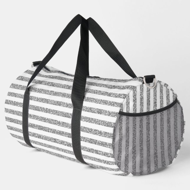 Imitate Silver Glitzer Streifen Duffle Bag (Rechte Ecke)