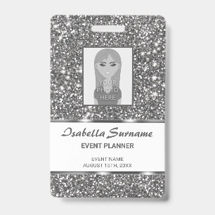 Imitate Silver Glitzer Textur Look & Custom Text Ausweis