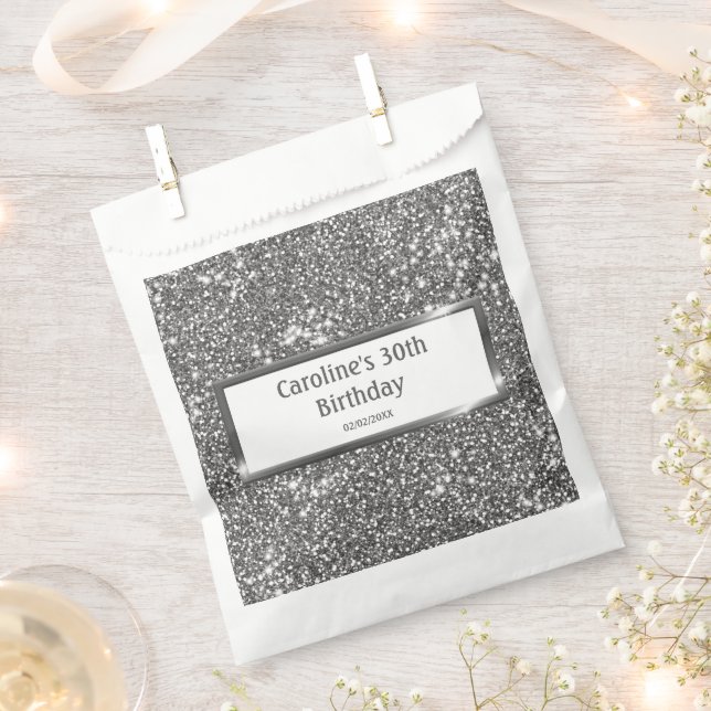 Imitate Silver Glitzer Textur Look & Custom Text Geschenktütchen (Ausgeschnitten)