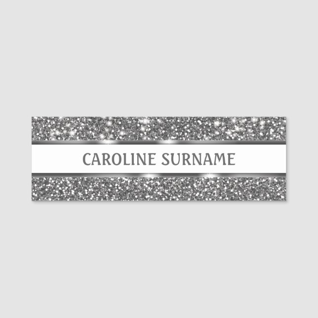 Imitate Silver Glitzer Textur Look & Custom Text Namensschild (Vorderseite)