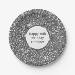 Imitate Silver Glitzer Textur Look & Custom Text Pappteller