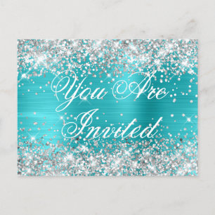 Imitate Silver Glitzer Türkis Blue 16 . Geburtstag Postkarte