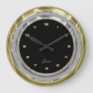 Imitate Silver & Gold Border Custom Black Backgrou Große Wanduhr