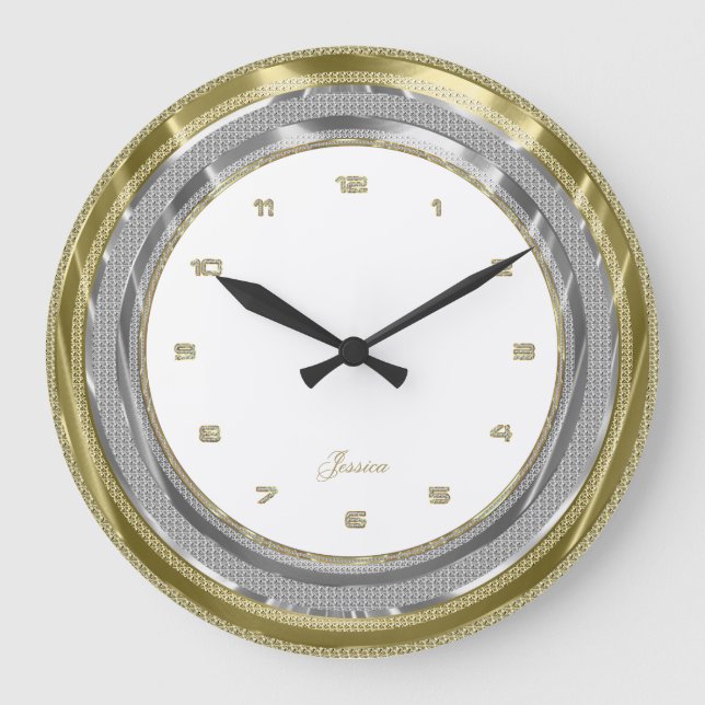 Imitate Silver & Gold Border - kundenspezifischer  Große Wanduhr (Vorderseite)