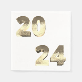 Imitate Silver Gold Happy New Year 2024 Serviette