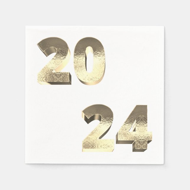 Imitate Silver Gold Happy New Year 2024 Serviette (Vorderseite)