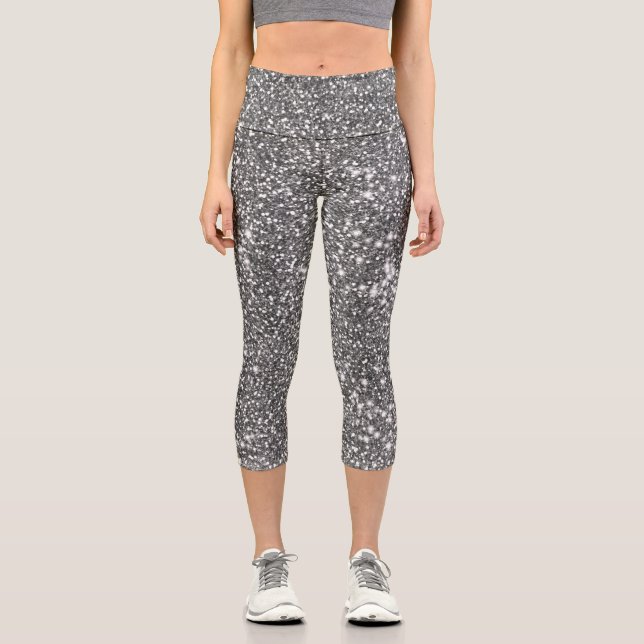 Imitate Silver Gray Glitzer Texture Look-like Desi Capri Leggings (Vorderseite)