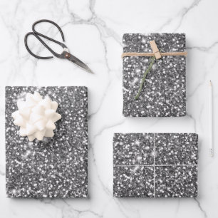Imitate Silver Gray Glitzer Texture Look-like Desi Geschenkpapier Set