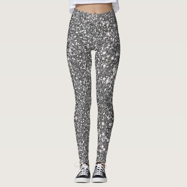 Imitate Silver Gray Glitzer Texture Look-like Desi Leggings (Vorderseite)