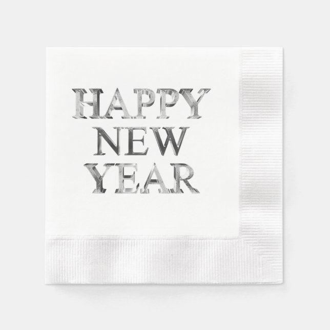 Imitate Silver Gray Typografy Happy New Year Napki Serviette (Vorderseite)
