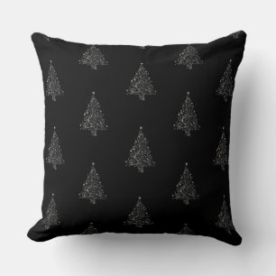 Imitate Silver Gray Weihnachtsbaum Muster Schwarz Kissen