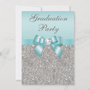 Imitate Silver Jewels Aquamarin Bow Girls Graduati Einladung